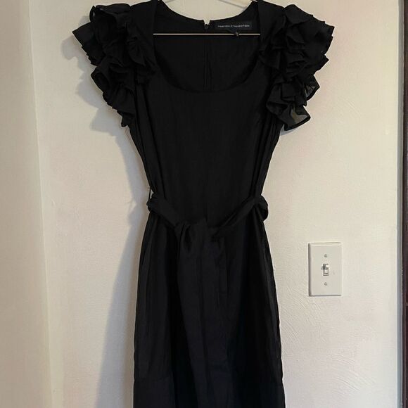 French Connection Candy Stripe Fril Sleeve Dress in Black - Picture 4 of 9